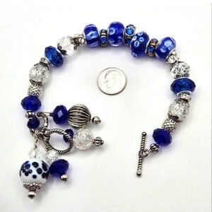 Vintage Blue and White Glass Porcelain Beaded Bracelet